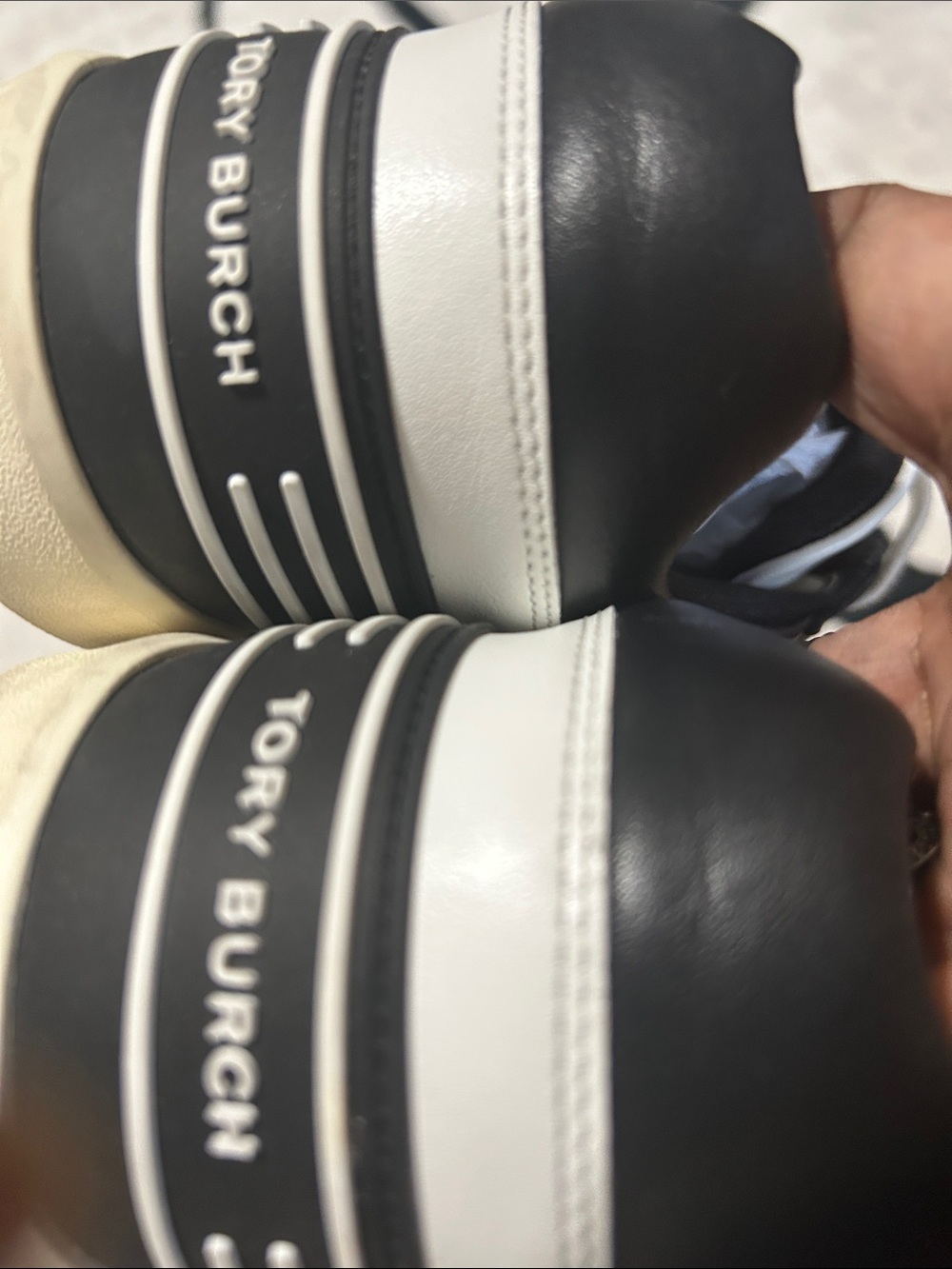 Tory Burch Black & White Leather Low-Top Sneakers - Picture 3 of 4